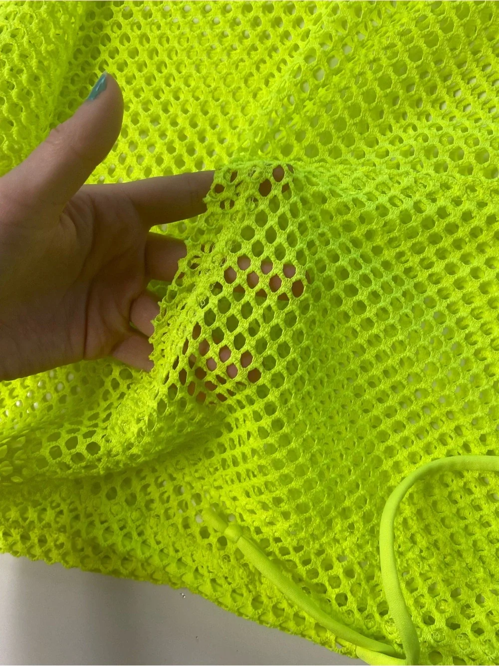Neon Green Fishnet Hoodie Swimsuit Cover Drawstring, like new, juniors size L
